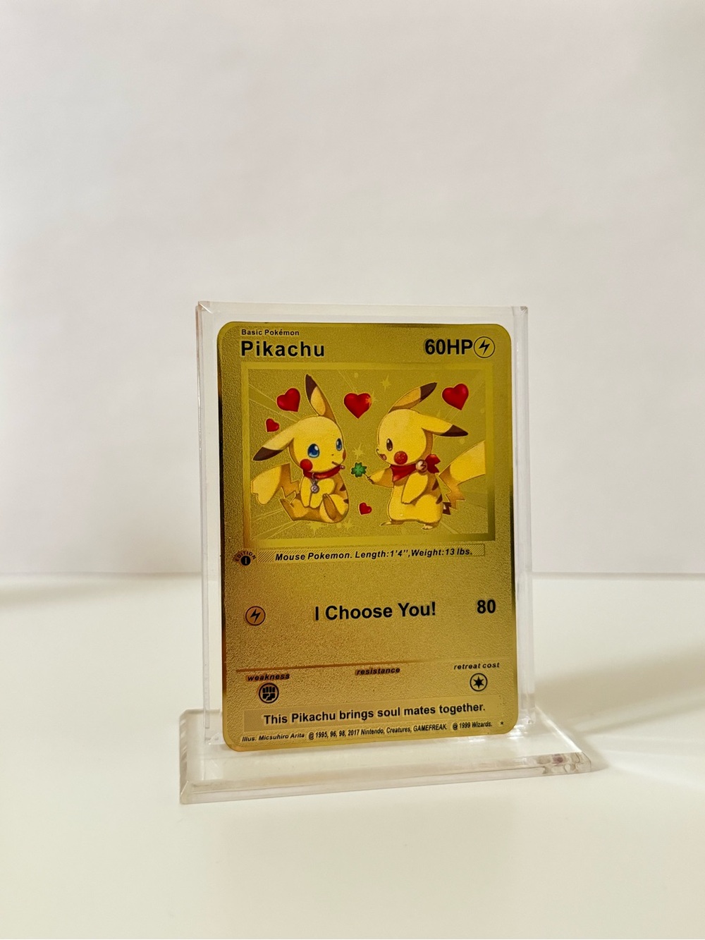 Pokemon Pikachu - I Choose You - METAL GOLD CARD  - Gift/Display Fan Art -